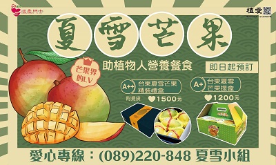 [台東]:夏雪芒果，助植物人營養餐食