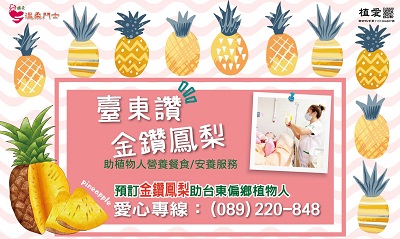 [臺東]:臺東讚 金鑽鳳梨 助植物人營養餐食/安養服務